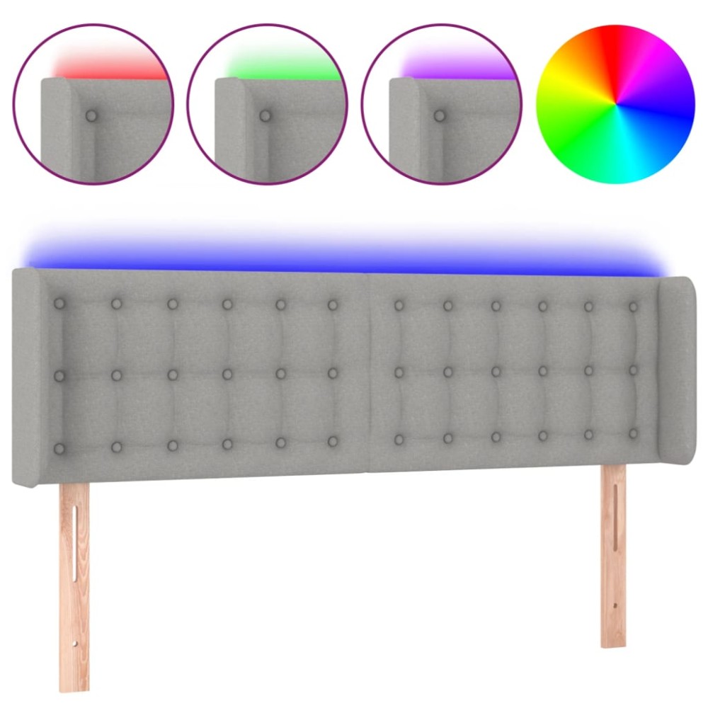 vidaXL Tăblie de pat cu LED, gri deschis, 147x16x78/88 cm, textil