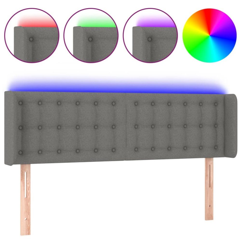 vidaXL Tăblie de pat cu LED, gri închis, 147x16x78/88 cm, textil