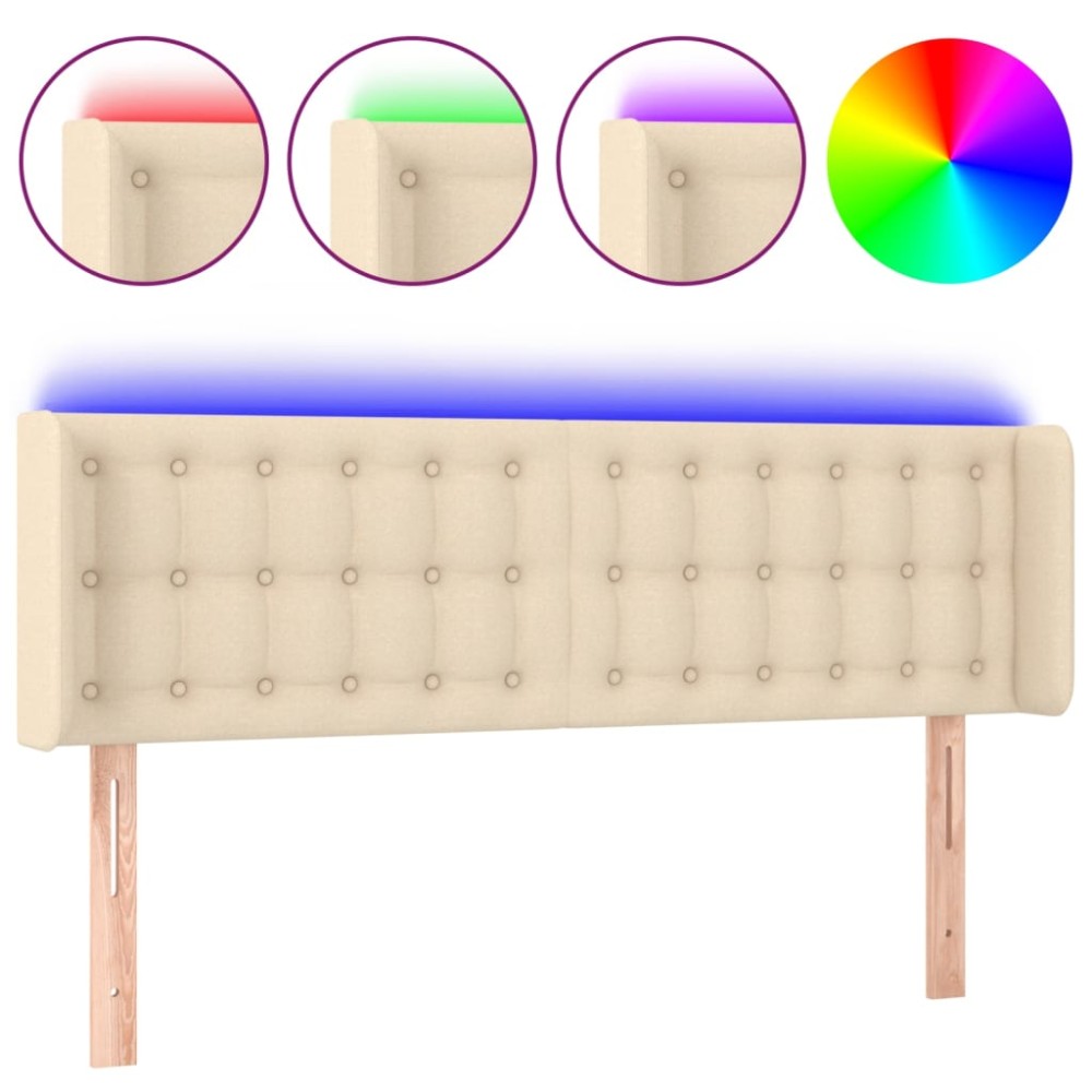 vidaXL Tăblie de pat cu LED, crem, 147x16x78/88 cm, textil