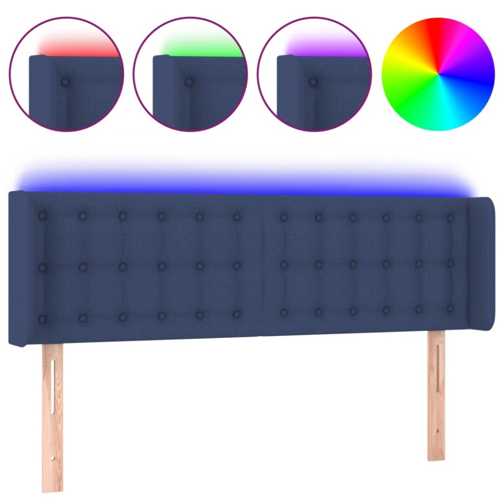 vidaXL Tăblie de pat cu LED, albastru, 147x16x78/88 cm, textil