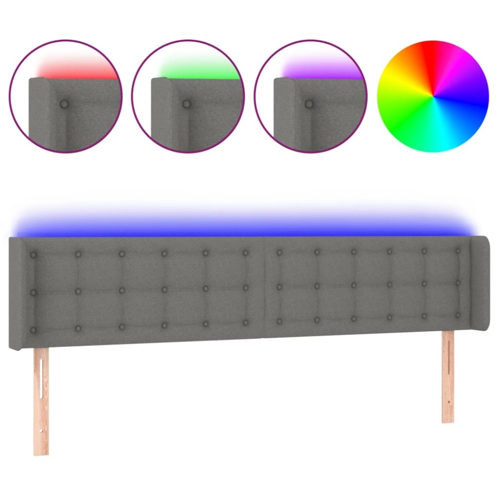 vidaXL Tăblie de pat cu LED, gri închis, 183x16x78/88 cm, textil