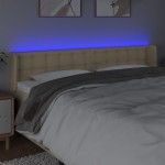 vidaXL Tăblie de pat cu LED, crem, 203x16x78/88 cm, textil