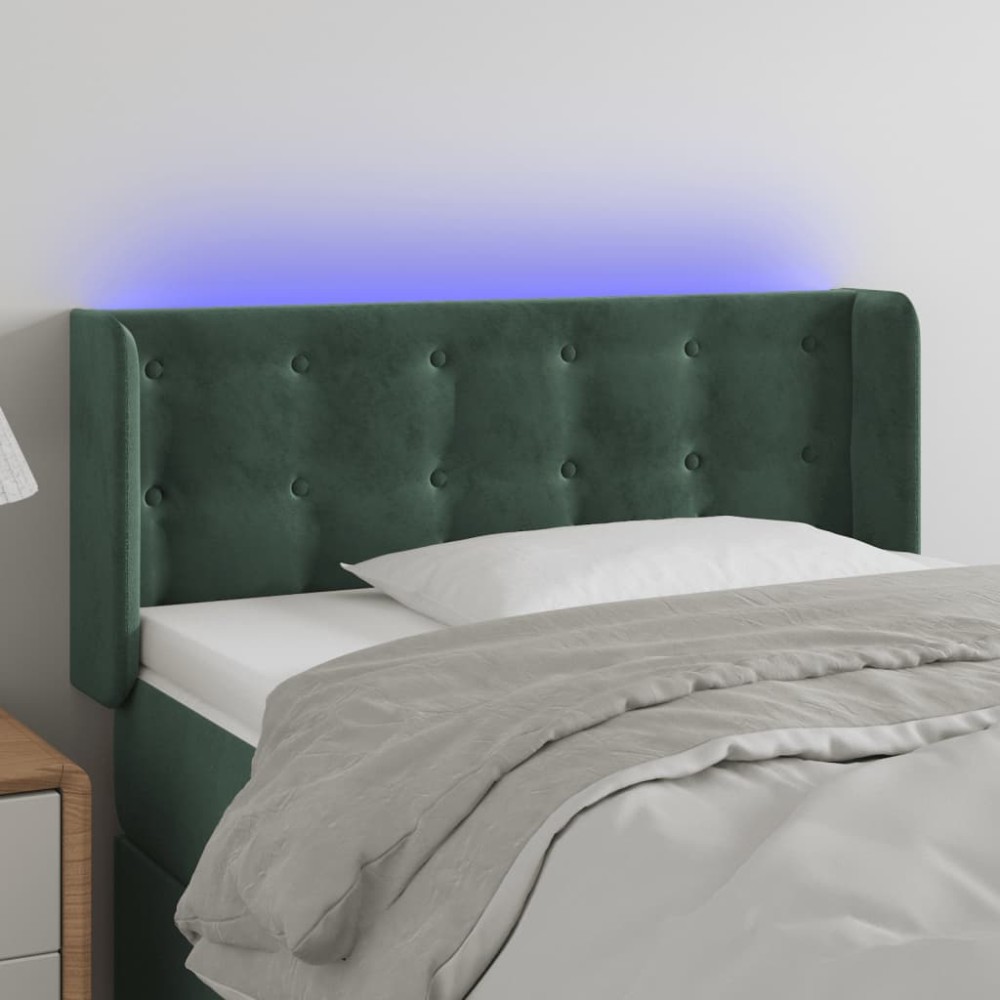 vidaXL Tăblie de pat cu LED, verde închis, 83x16x78/88 cm, catifea