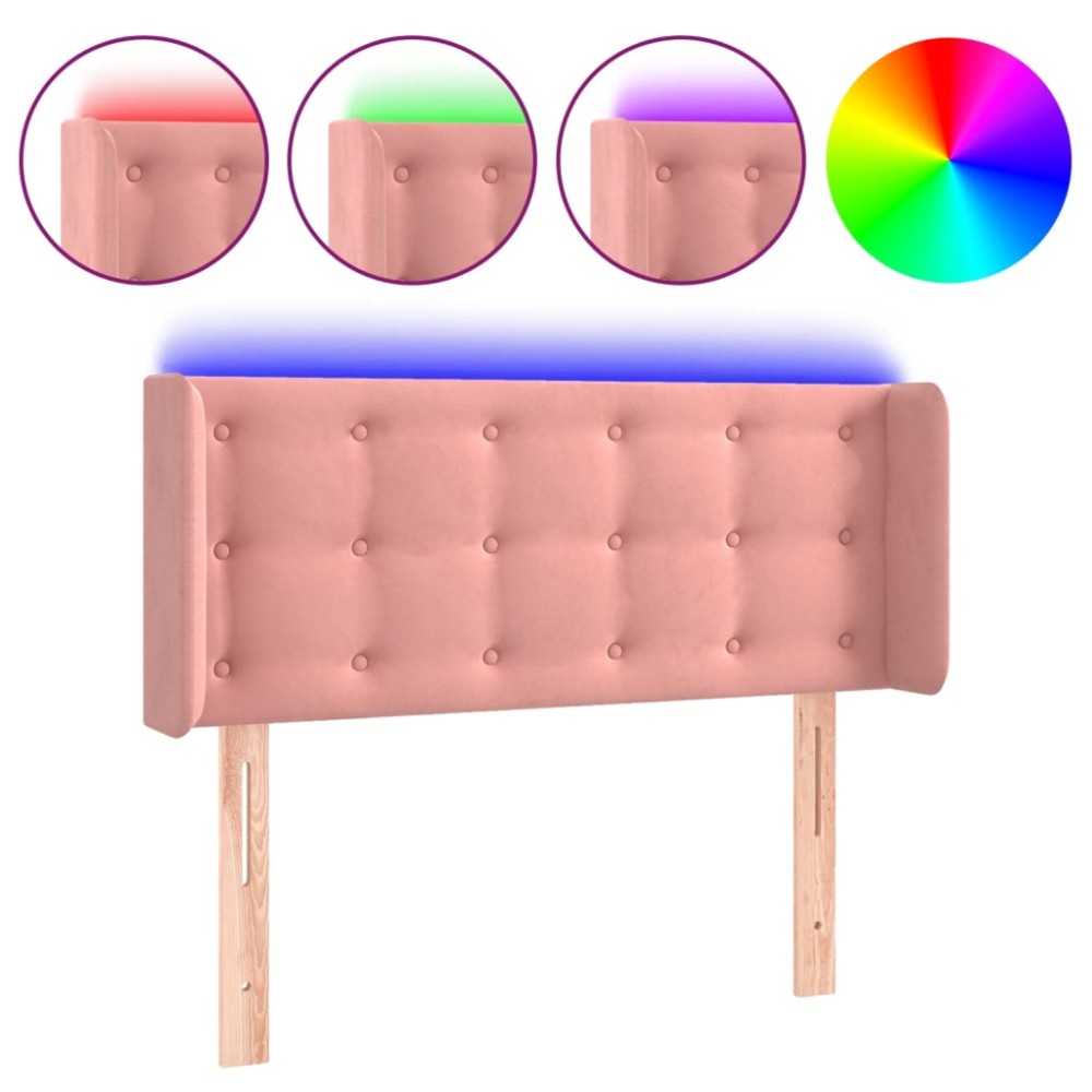 vidaXL Tăblie de pat cu LED, roz, 93x16x78/88 cm, catifea