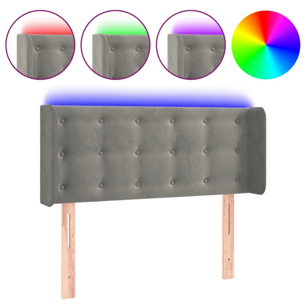 vidaXL Tăblie de pat cu LED, gri deschis, 103x16x78/88 cm, catifea