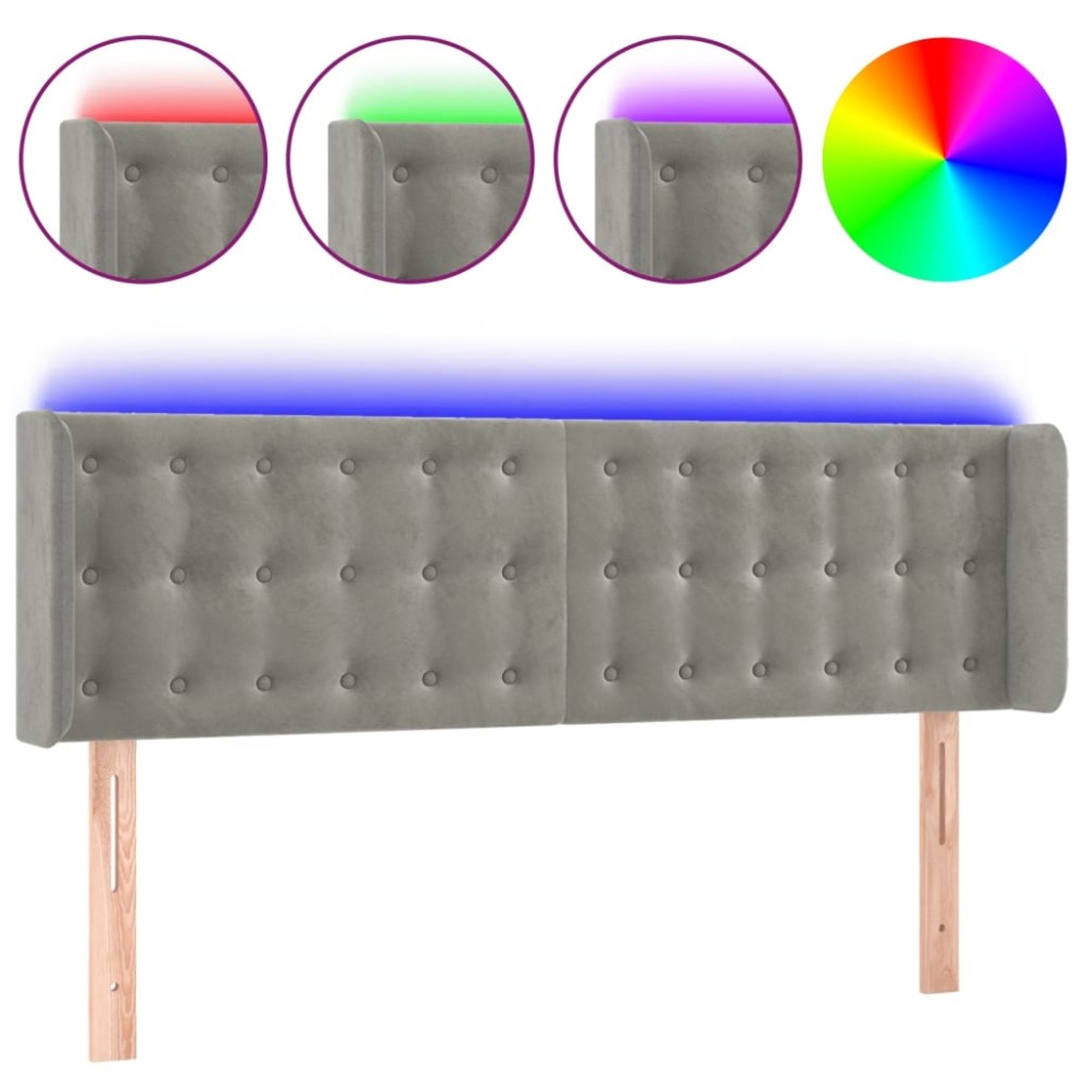 vidaXL Tăblie de pat cu LED, gri deschis, 147x16x78/88 cm, catifea