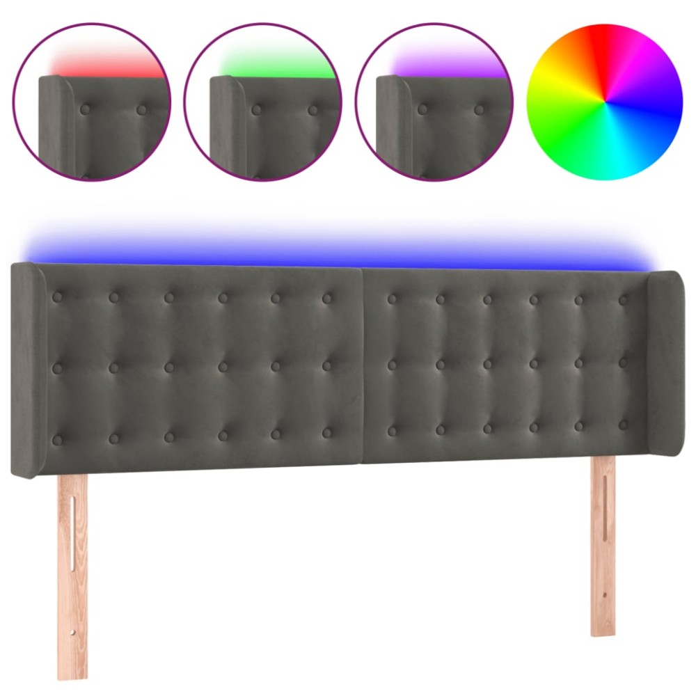 vidaXL Tăblie de pat cu LED, gri închis, 147x16x78/88 cm, catifea