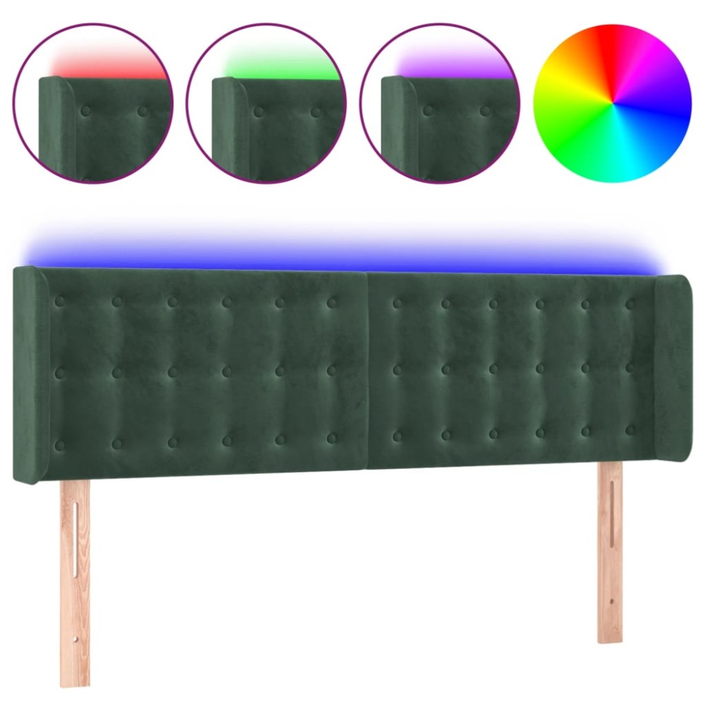 vidaXL Tăblie de pat cu LED, verde închis, 147x16x78/88 cm, catifea