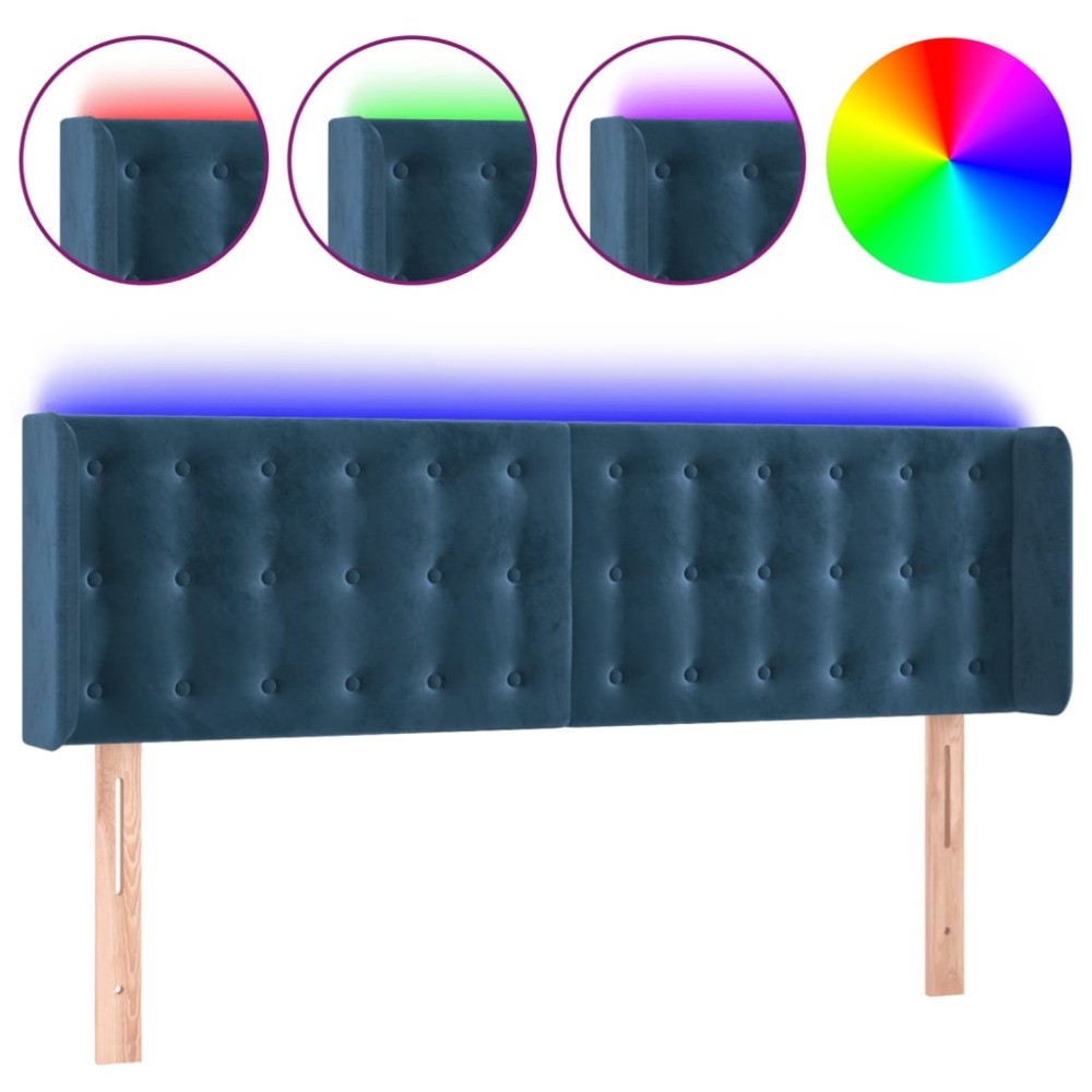 vidaXL Tăblie de pat cu LED, albastru închis, 147x16x78/88 cm, catifea