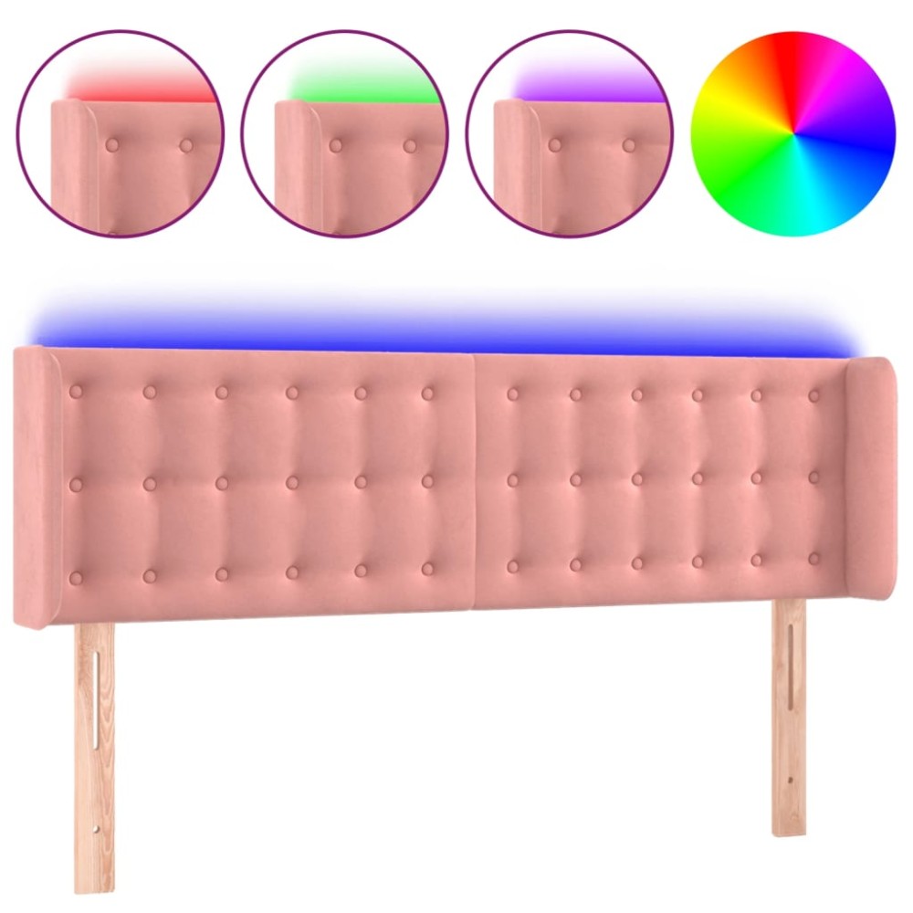 vidaXL Tăblie de pat cu LED, roz, 147x16x78/88 cm, catifea