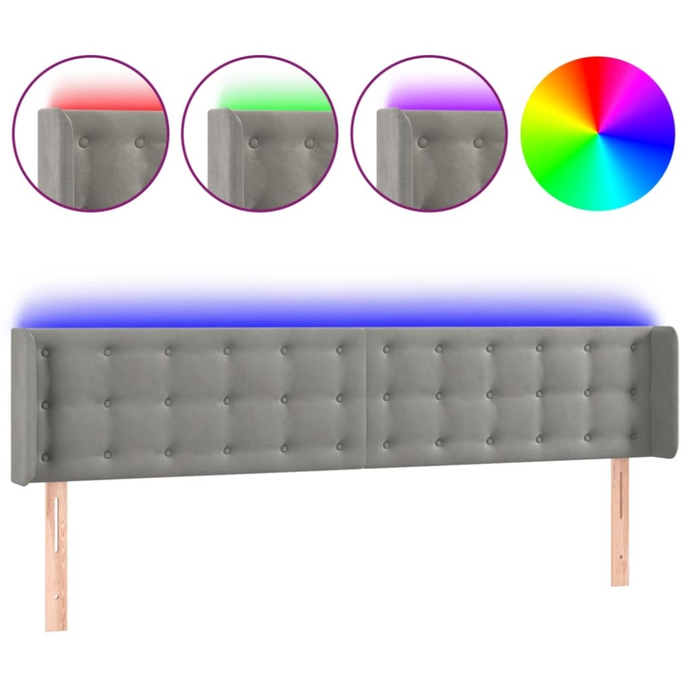 vidaXL Tăblie de pat cu LED, gri deschis, 163x16x78/88 cm, catifea