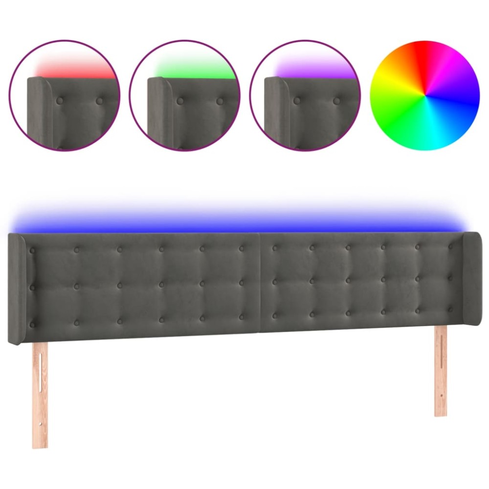 vidaXL Tăblie de pat cu LED gri închis 183x16x78/88 cm catifea