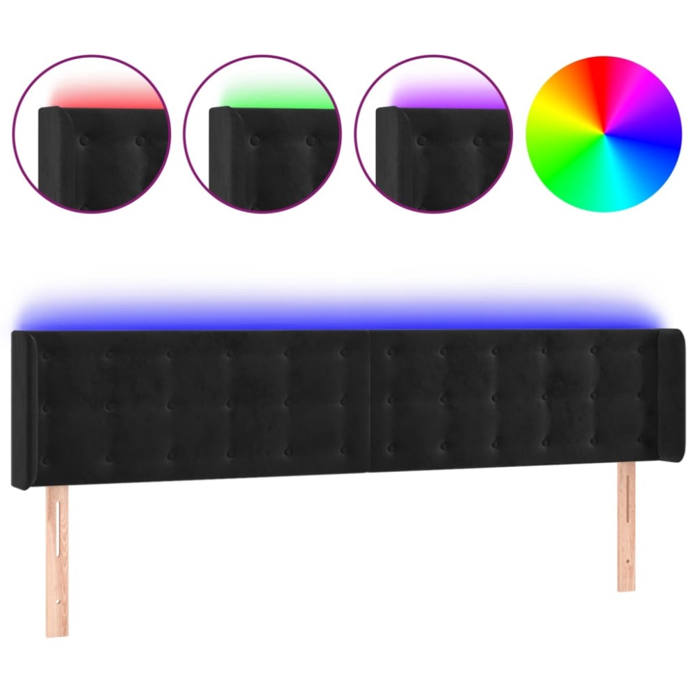 vidaXL Tăblie de pat cu LED, negru, 183x16x78/88 cm, catifea