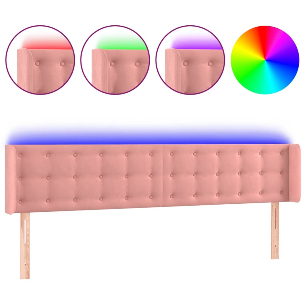 vidaXL Tăblie de pat cu LED, roz, 183x16x78/88 cm, catifea