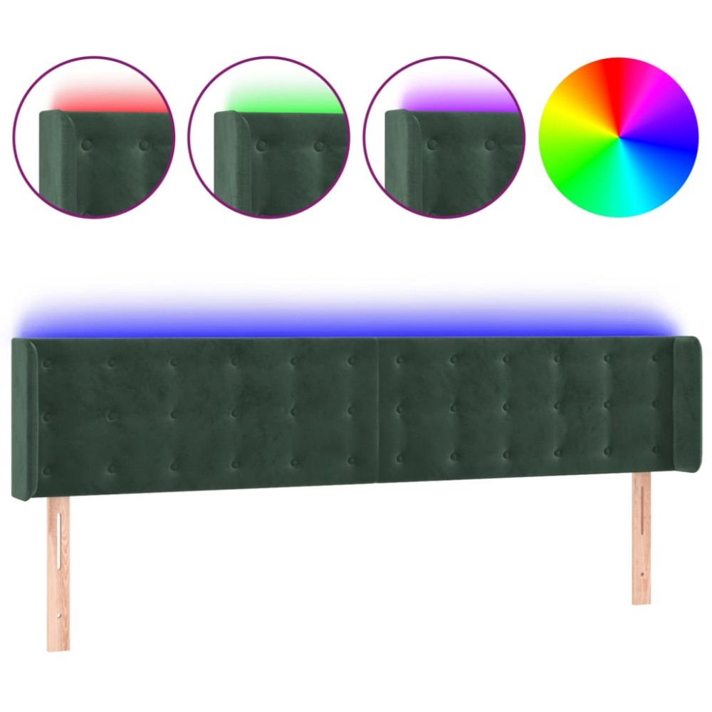 vidaXL Tăblie de pat cu LED, verde închis, 203x16x78/88 cm, catifea