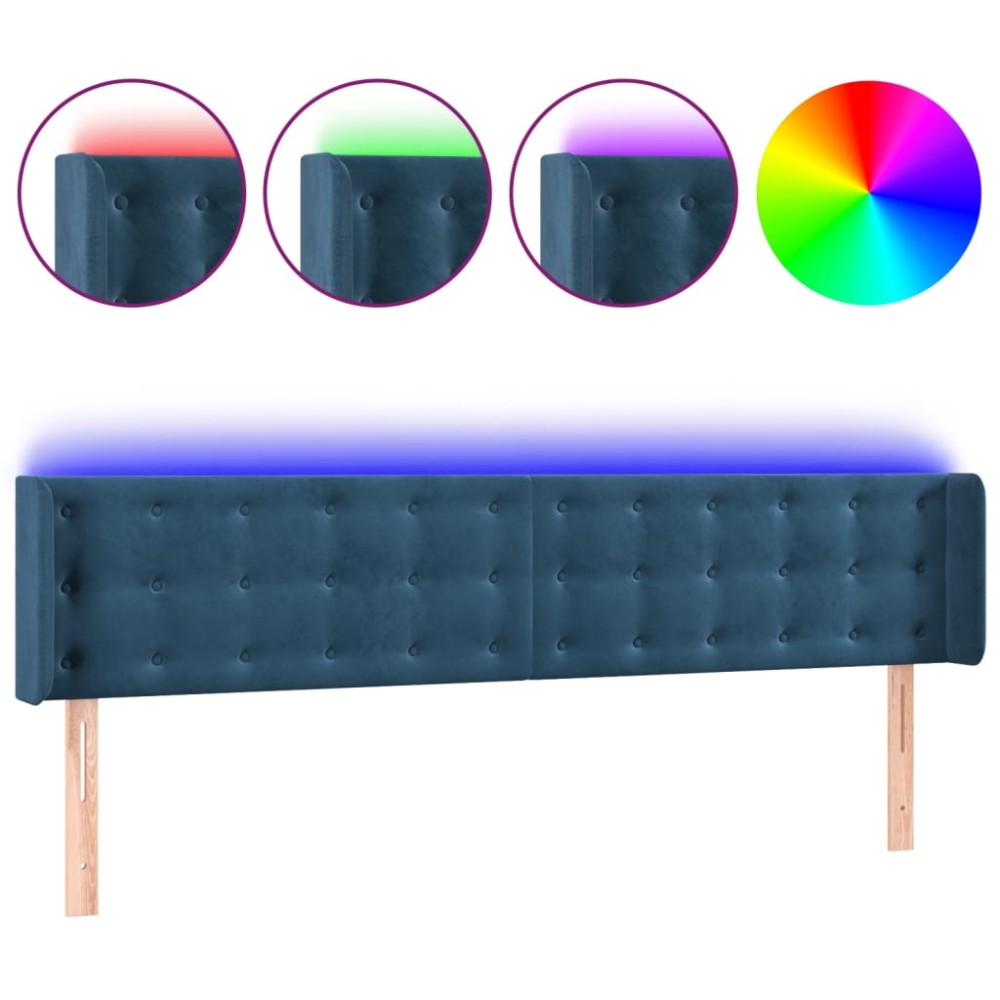 vidaXL Tăblie de pat cu LED, albastru închis, 203x16x78/88 cm, catifea