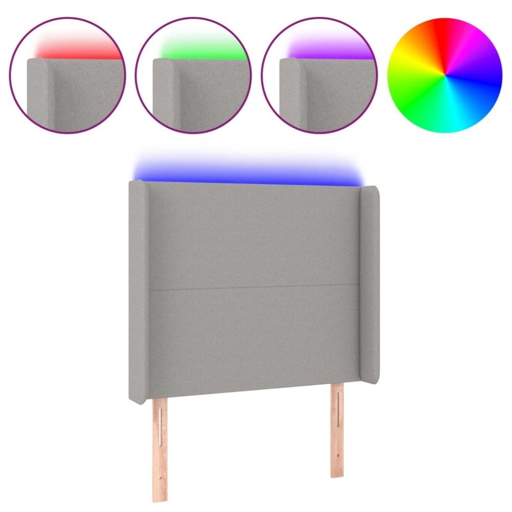 vidaXL Tăblie de pat cu LED, gri deschis, 103x16x118/128 cm, textil