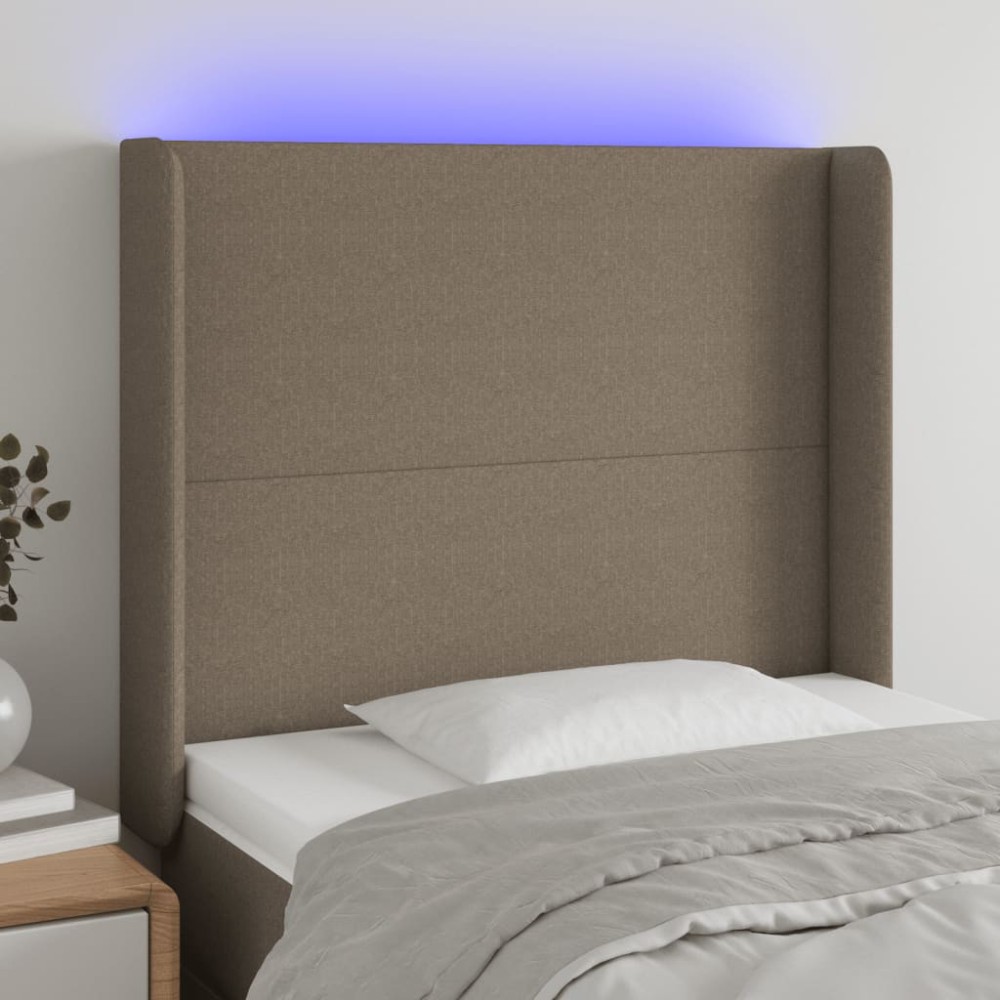 vidaXL Tăblie de pat cu LED, gri taupe, 103x16x118/128 cm, textil