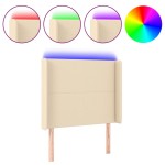 vidaXL Tăblie de pat cu LED, crem, 103x16x118/128 cm, textil