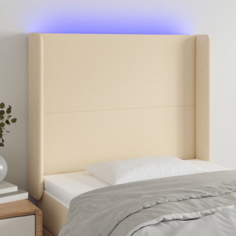 vidaXL Tăblie de pat cu LED, crem, 103x16x118/128 cm, textil
