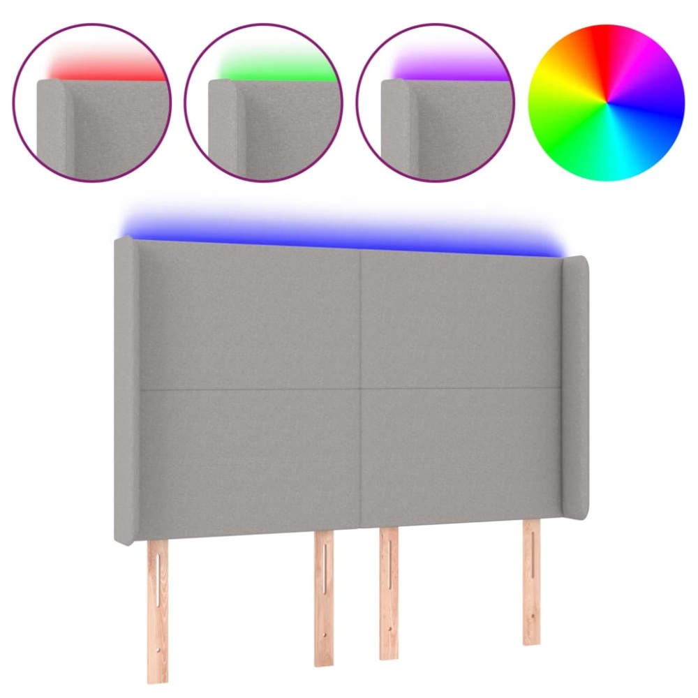 vidaXL Tăblie de pat cu LED, gri deschis, 147x16x118/128 cm, textil