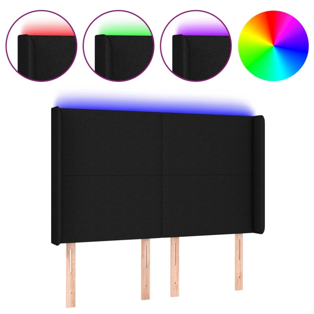 vidaXL Tăblie de pat cu LED, negru, 147x16x118/128 cm, textil