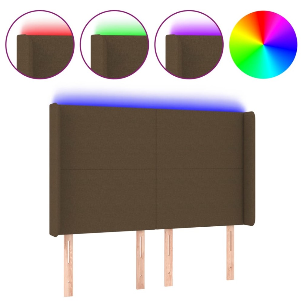 vidaXL Tăblie de pat cu LED, maro închis, 147x16x118/128 cm, textil
