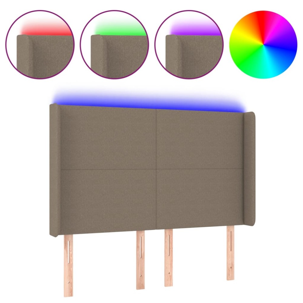 vidaXL Tăblie de pat cu LED, gri taupe, 147x16x118/128 cm, textil