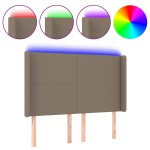 vidaXL Tăblie de pat cu LED, gri taupe, 147x16x118/128 cm, textil vidaXL Tăblie de pat cu LED, gri taupe, 147x16x118/128 cm, textil