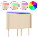 vidaXL Tăblie de pat cu LED, crem, 147x16x118/128 cm, textil