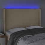 vidaXL Tăblie de pat cu LED, crem, 147x16x118/128 cm, textil