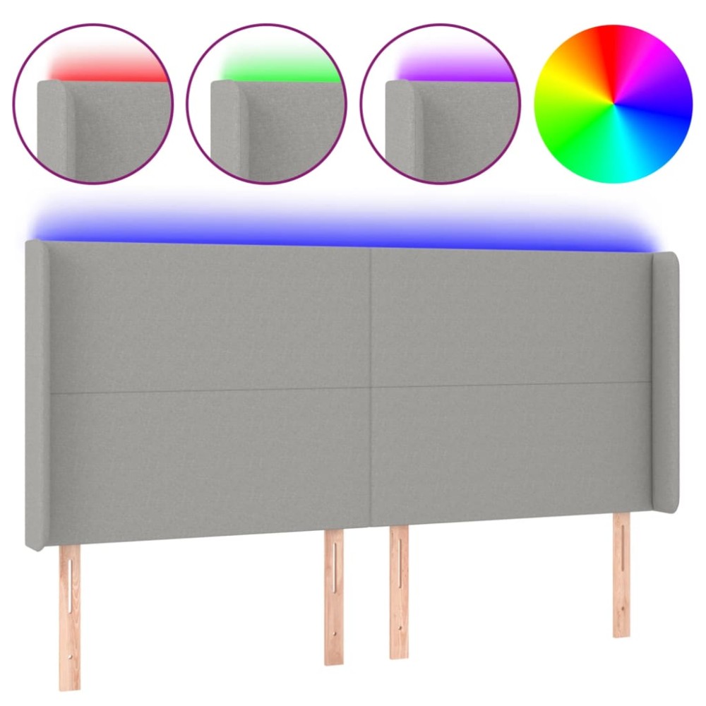 vidaXL Tăblie de pat cu LED, gri deschis, 163x16x118/128 cm, textil