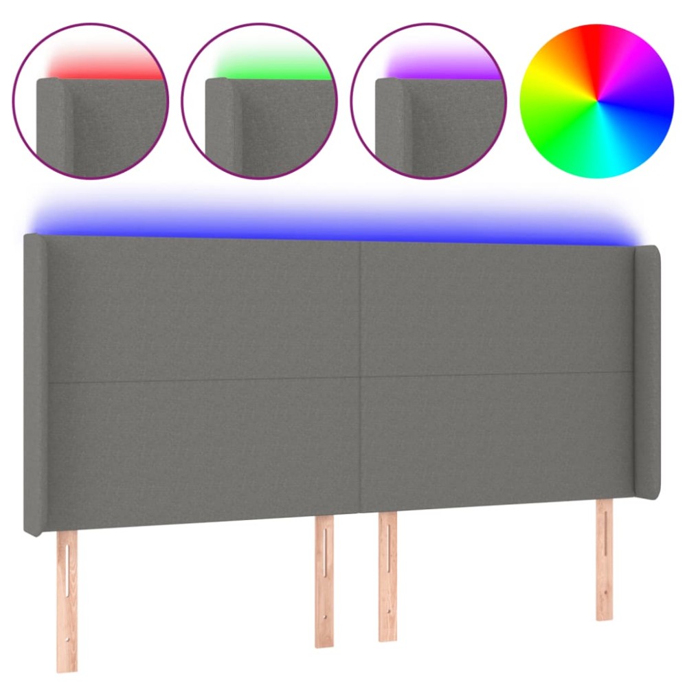 vidaXL Tăblie de pat cu LED, gri închis, 163x16x118/128 cm, textil