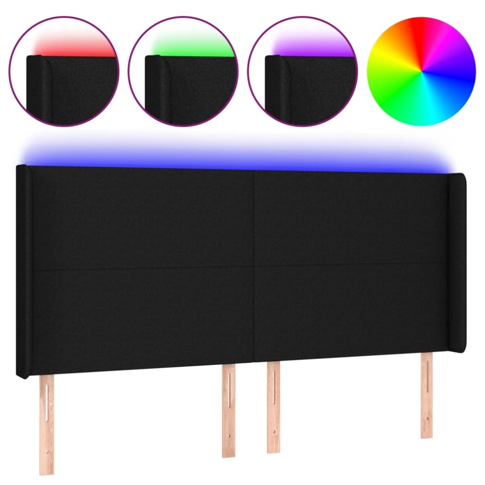 vidaXL Tăblie de pat cu LED, negru, 183x16x118/128 cm, textil