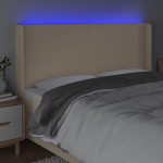 vidaXL Tăblie de pat cu LED, crem, 183x16x118/128 cm, textil