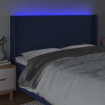vidaXL Tăblie de pat cu LED, albastru, 183x16x118/128 cm, textil vidaXL Tăblie de pat cu LED, albastru, 183x16x118/128 cm, textil
