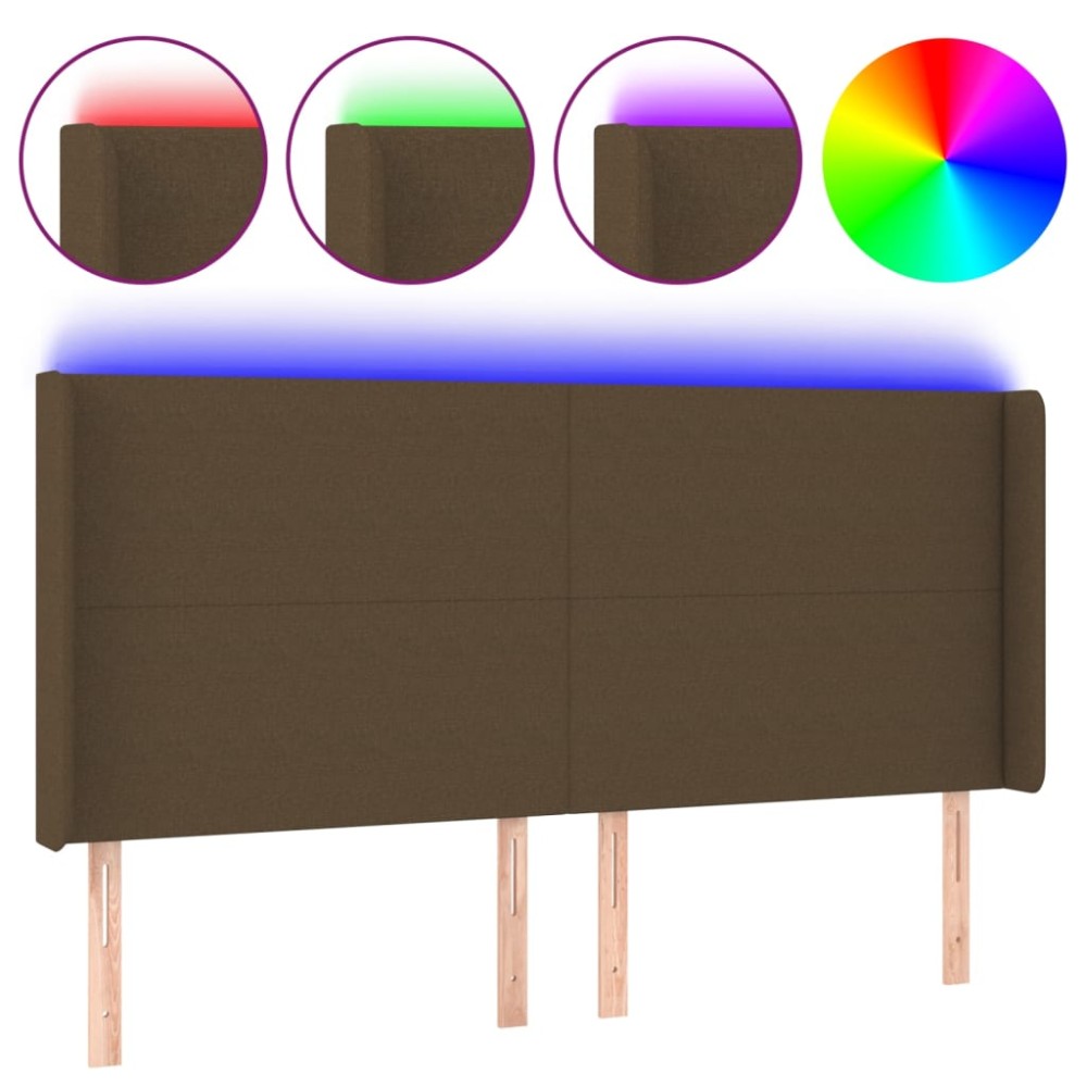 vidaXL Tăblie de pat cu LED, maro închis, 203x16x118/128 cm, textil