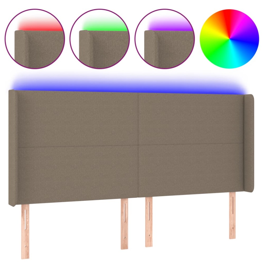 vidaXL Tăblie de pat cu LED, gri taupe, 203x16x118/128 cm, textil