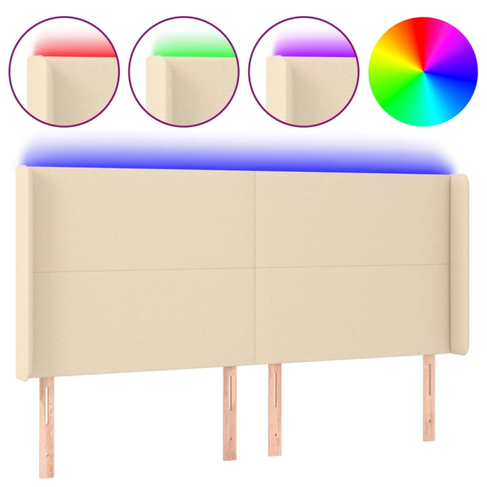vidaXL Tăblie de pat cu LED, crem, 203x16x118/128 cm, textil