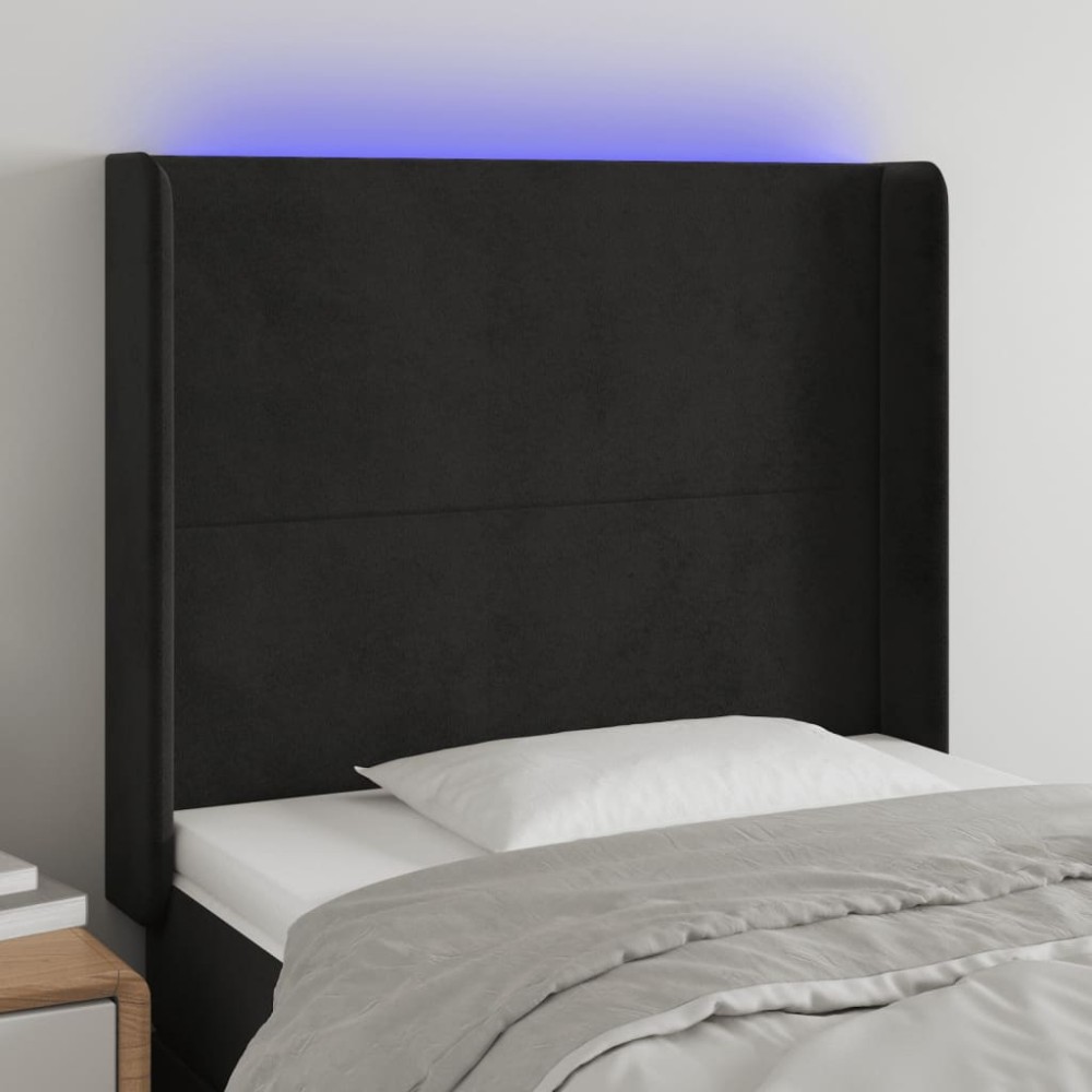 vidaXL Tăblie de pat cu LED, negru, 83x16x118/128 cm, catifea
