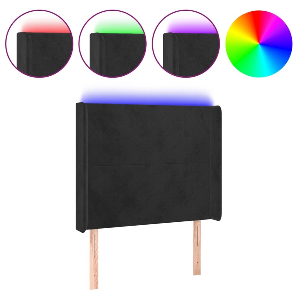 vidaXL Tăblie de pat cu LED, negru, 93x16x118/128 cm, catifea