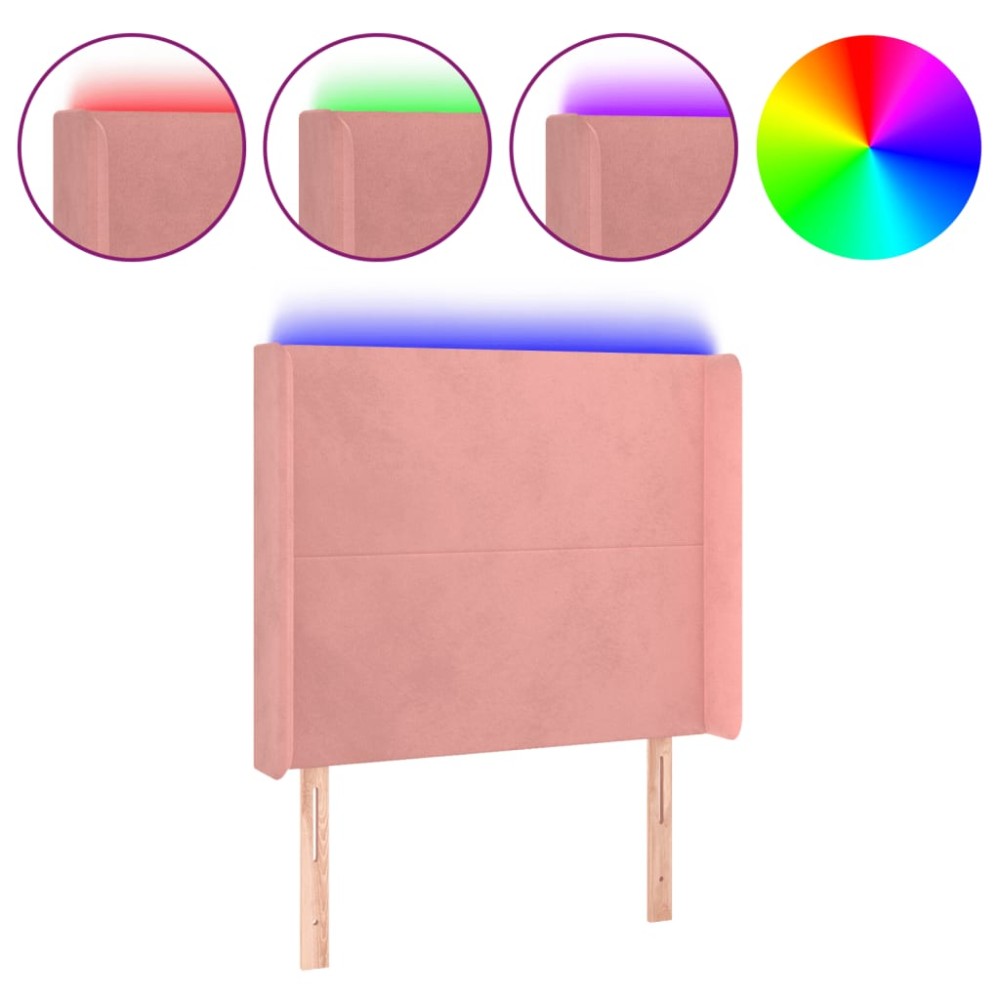 vidaXL Tăblie de pat cu LED, roz, 93x16x118/128 cm, catifea