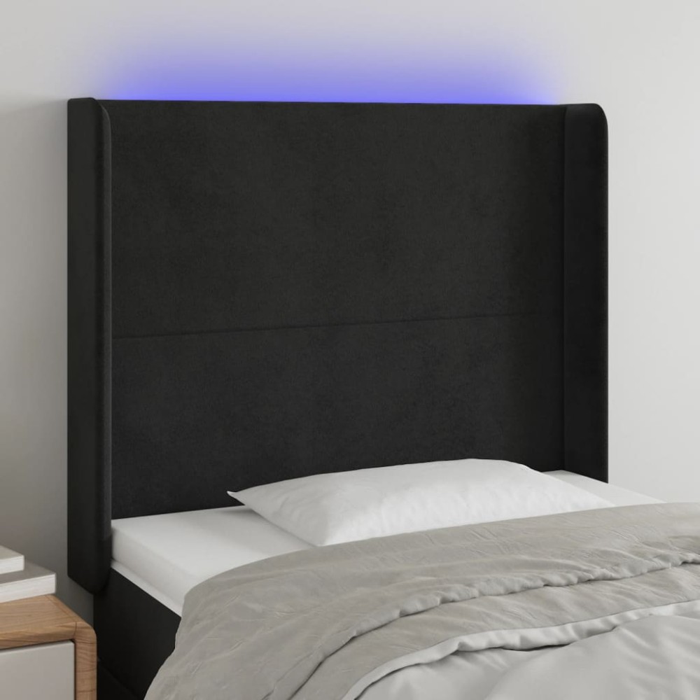 vidaXL Tăblie de pat cu LED, negru, 103x16x118/128 cm, catifea