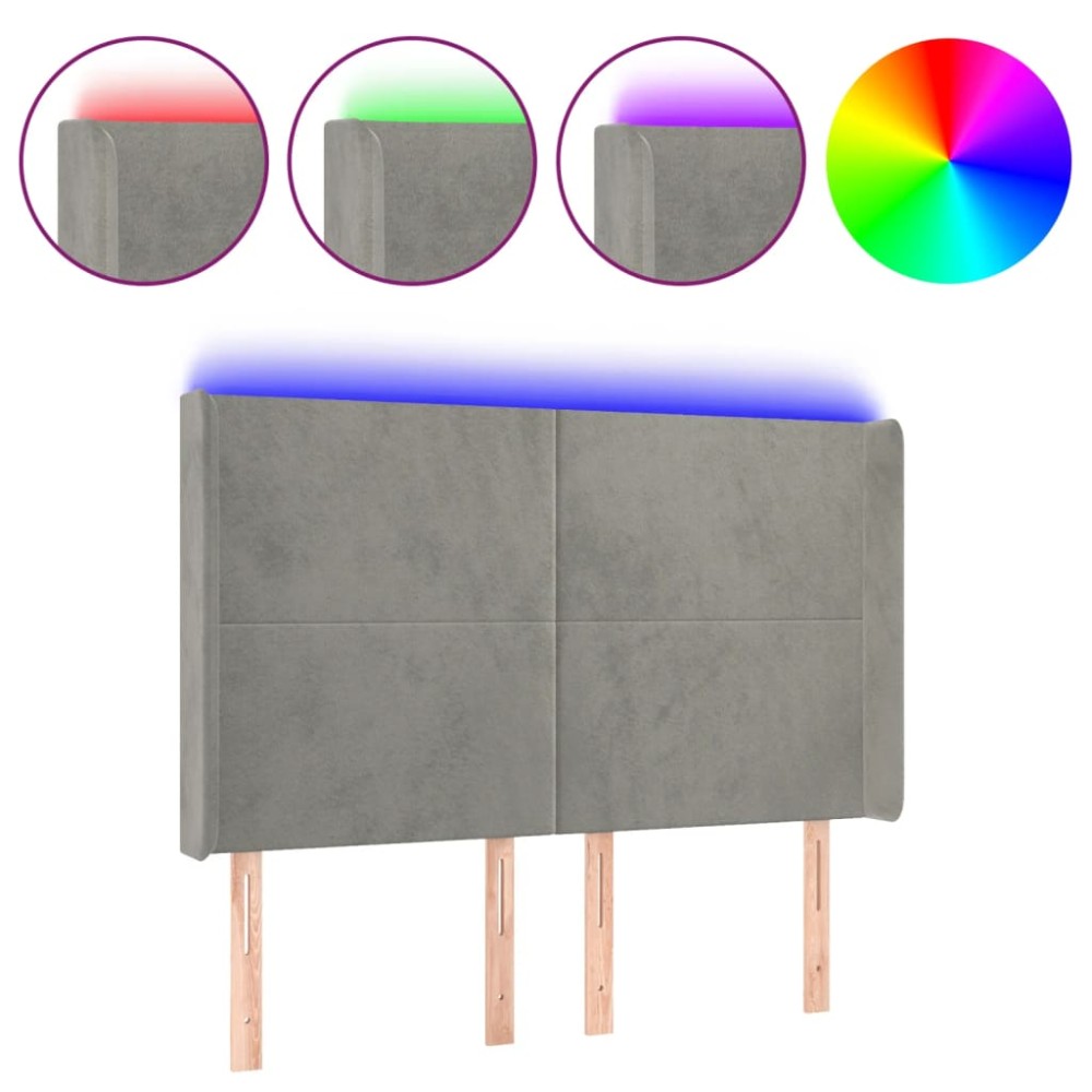 vidaXL Tăblie de pat cu LED, gri deschis, 147x16x118/128 cm, catifea