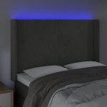 vidaXL Tăblie de pat cu LED, gri închis, 147x16x118/128 cm, catifea vidaXL Tăblie de pat cu LED, gri închis, 147x16x118/128 cm, catifea