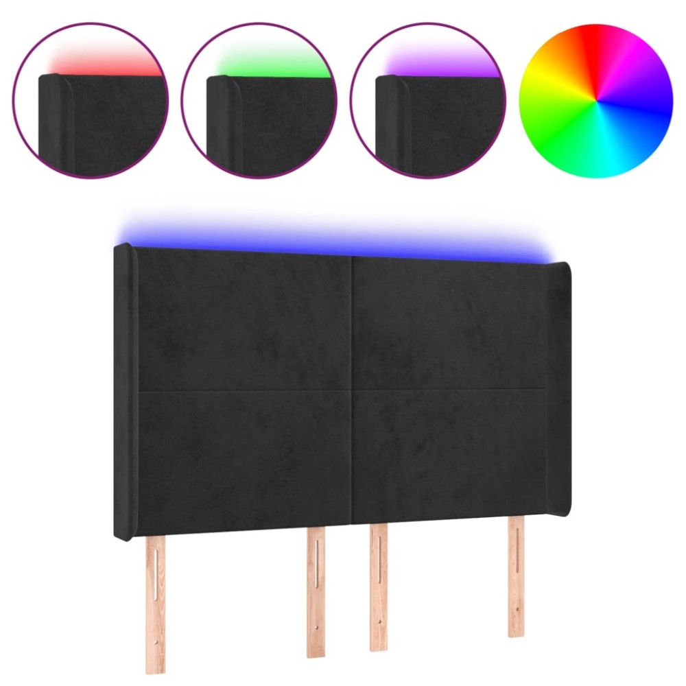 vidaXL Tăblie de pat cu LED, negru, 147x16x118/128 cm, catifea