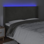 vidaXL Tăblie de pat cu LED, gri închis, 163x16x118/128 cm, catifea vidaXL Tăblie de pat cu LED, gri închis, 163x16x118/128 cm, catifea