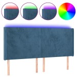 vidaXL Tăblie de pat cu LED, albastru închis, 163x16x118/128cm catifea