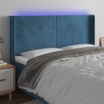 vidaXL Tăblie de pat cu LED, albastru închis, 163x16x118/128cm catifea