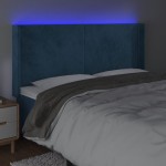 vidaXL Tăblie de pat cu LED, albastru închis, 163x16x118/128cm catifea